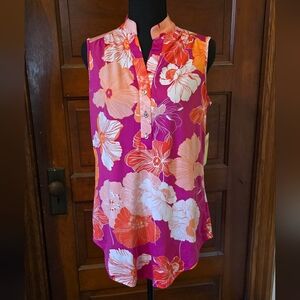 PerSeption Concept Magenta Floral Sleeveless Henley Top